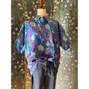 Vintage Thai silk flower shirt, size L
